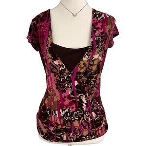 Grass Collection 2000s Vintage Double Layered V Neck Fitted Blouse Size S